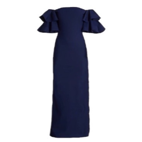 Yaura Revolve Off Shoulder Formal Dress Size Navy Blue Ruffle Sleeve - Picture 1 of 9